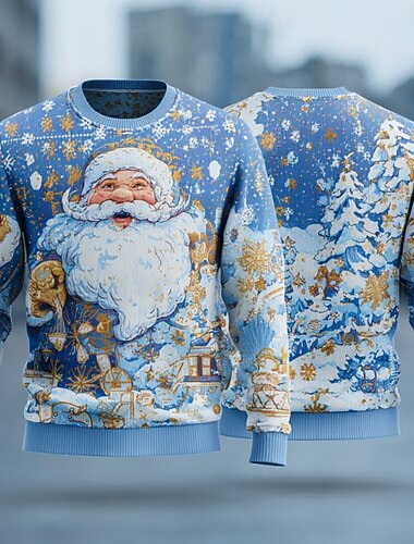  Maglione di Natale brutto Per uomo Babbo Natale Stampa 3D Maglione Maglieria Girocollo Casual Vacanza Festival Tenere al caldo Manica Lunga Primavera Autunno Inverno Rosso Blu Verde