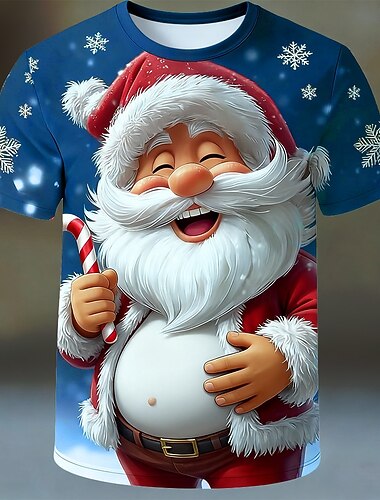  Noël Homme Père Noël T-shirt Manche Courte T-shirt Impression 3D Col ras du cou Chemise Quotidien Designer Artistique Vacances Soirée Rue Bleu Rouge Violet Toutes saisons Vêtement Tenue S M L XL XXL