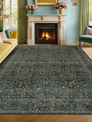  Teppich für Wohnzimmer und Schlafzimmer Bohemian Blumen Faux Wolle weich rutschfester Boden Teppich Bettseite Teppich Balkon Wohnkultur