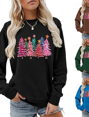  joulu Naisten Pusero Vapaa-ajan topit Pitkähihainen Topit Urheilu- ja treenivaatteet Kuvitettu Puuvilla Pehmeä Juhla Loma Urheiluasut Urheiluvaatteet Tumma vaaleanpunainen Musta Valkoinen