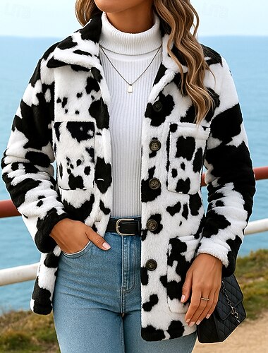  Damskie Kurtka polarowa Płaszcz zimowy Guziki Długi rękaw Top Athleisure Graficzny Odporność na wiatr Ciepłe Na zewnątrz Podróże Sportowy Odzież sportowa Odzież sportowa Biały Khaki