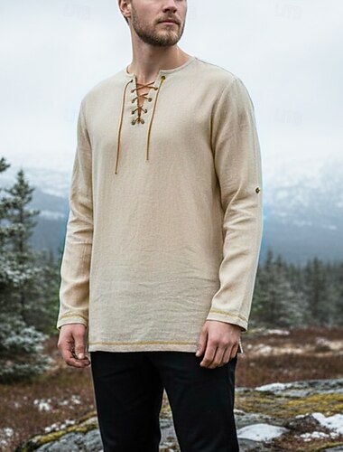  Middeleeuws Renaissance 17e eeuw Gemiddelde Lengte Blouse / overhemd Cosplay kostuum Ridder Viking Keltische ridder Elf Trekkoord Effen Kleur Kostuum Voor heren Piraat Halloween Maskerade Casual