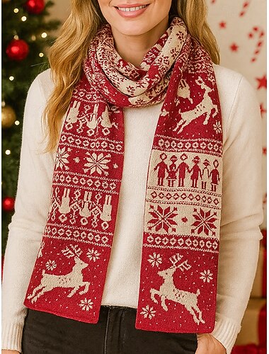 sciarpa natalizia da donna in maglia con renne – materiale acrilico, motivo festivo per feste e abbigliamento invernale   sciarpa natalizia da donna in maglia con renne – materiale acrilico, motivo festivo per feste e abbigliamento invernale