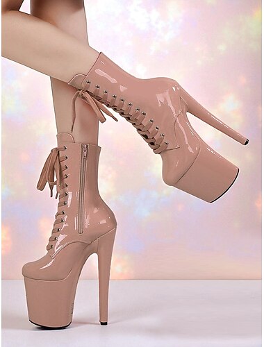  Γυναικεία κόκκινα λουστρίνι μποτάκια με πλατφόρμα και κορδόνια - σέξι μπότες σκηνής με ψηλό τακούνι στιλέτο για καλλιτέχνες, νυχτερινά κέντρα &φορέματα φεστιβάλ