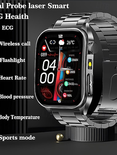  Chytré hodinky 650nm duální laserová sonda pro měření zdraví, kyslíku v krvi, tlaku kyseliny močové, EKG, ppg, variability frekvence, volání 1,95" obrazovka, chytré hodinky