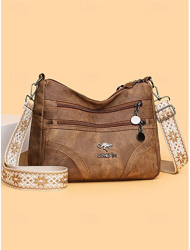  Dámská hnědá crossbody kabelka z umělé kůže s několika kapsami na zip, vintage ležérní kabelka přes rameno, lehká kabelka přes rameno pro každodenní nošení, cestování a nakupování