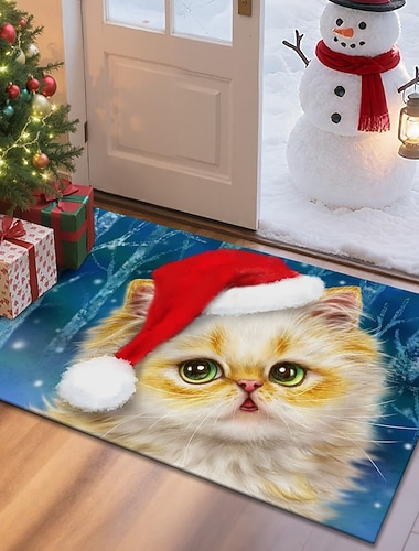  שטיח כניסה חג מולד למסדרון רך שאינו מחליק מכונת כביסה שטיח דמוי קשמיר לדלת כניסה שטיח חגיגי סנטה קטנה ביער מאת קיומי הראי
