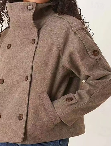  نسائي معطف شتوي الدفء مريح جيب Buttons كاجوال لون الصلبة عطلة شارع فضفاض مناسب للبس اليومي عادية مرتفعة عادي كم طويل ملابس خارجية بني كاكي رمادي داكن الخريف الشتاء