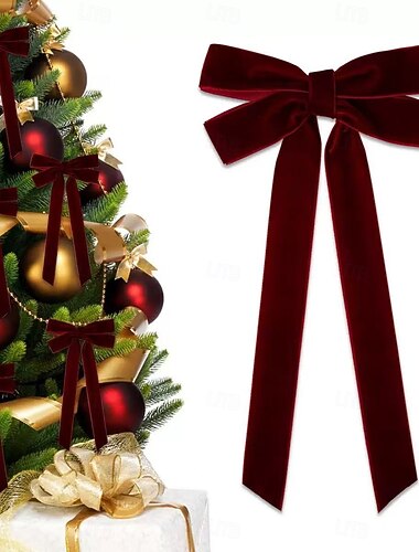  5 stk. julebåndsløyfer, juletrepynt, store røde fløyelssløyfer til hjem, dør, bryllup, fest og bursdagsdekor