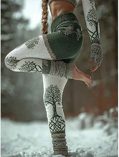  ליוגת ספורט נשים ויקינג בוהו בסגנון אתני וינטאג' באורך מלא עם מגן גבוה גרפיקה אבסטרקטית הדפסה תלת-ממדית ייבוש מהיר אווריריות רכה מתוחה רשמית חופשה יין קיץ אביב סתיו חורף מידה צרה