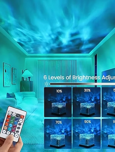  Luce notturna USB con effetto increspatura dell'acqua a 16 colori - touch &effetto proiezione cielo stellato con rotazione automatica tramite telecomando - regalo romantico perfetto per Natale e