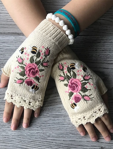  Γυναικεία 1 ζευγάρι Μισά Δάχτυλα / Χειμωνιάτικα Γάντια / Πλεκτά γάντια Κομψό στυλ street / Υπαίθριο Γάντια - Στάμπα / Λουλούδι