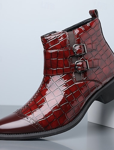  Pánské hnědé boty s dvojitým řemínkem, svršek s krokodýlím vzorem, stylový formální design pro firemní příležitosti, svatby a zvláštní příležitosti