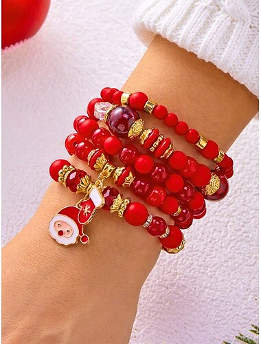  Γυναικεία βραχιόλια με χριστουγεννιάτικα γούρι – εορταστικά κόκκινα και πράσινα βραχιόλια με χάντρες και γούρι Άγιου Βασίλη, χιονονιφάδα και χριστουγεννιάτικο δέντρο, ιδανικά για χριστουγεννιάτικα δώρα
