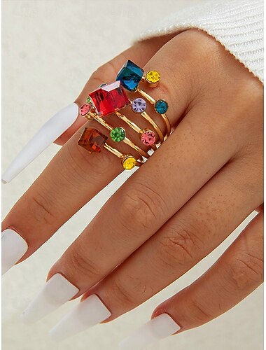  Anelli a spirale con pietre preziose multicolori da donna, placcati in oro con vestibilità regolabile, gioielli natalizi festivi in più colori