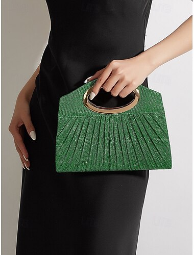  Damska, błyszcząca wieczorowa kopertówka ze złotym uchwytem i łańcuszkiem, elegancka plisowana torebka na wesela, koktajle i oficjalne wydarzenia – dostępna w wielu kolorach