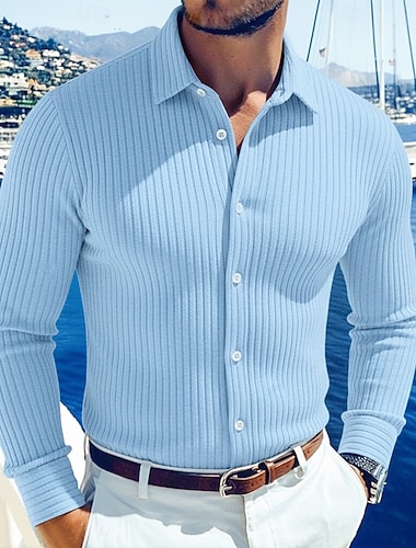  Homme Chemise Tricot côtelé Chemise Décontractée Chemise à col officier Chemise Boutonnée Blanche bleu marine Gris Bleu clair manche longue Uni Col Occasionnel Quotidien Vêtement Tenue Mode Moderne
