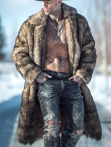  Ανδρικά Χειμωνιάτικα μπουφάν Παλτό Faux Fur Διακοπές Καθημερινά Διατηρείτε Ζεστό Φλις Χειμώνας Σκέτο Μοντέρνα Κομψό στυλ street Πέτο Μακρύ Κίτρινο Σακάκια