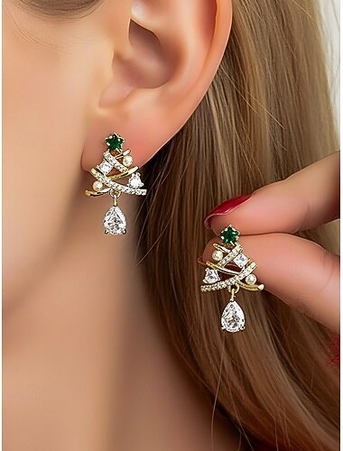  Juletreøredobber til dame – legeringsmateriale med perler og diamanter, perfekt for høytidsfester og festlige anledninger