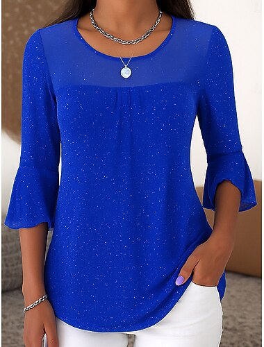  نسائي قميص أنيق أساسي كاجوال قمصان عادية أسود نبيذ أزرق أخضر الربيع، الخريف، الشتاء، الصيف