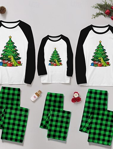 Perheen ilme joulu Joulun perheen pyjamat Yöpuvut Perhejoukot Skottiruutukuvio Dinosaurus Joulukuusi Koti Painettu Syvä vihreä Vaalean vihreä Armeijan vihreä Pitkähihainen Päivittäin Vastaavat asut