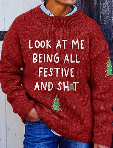  Stygg julegenser Herre Grafisk Pullover genser Strikketøy Crewneck Fritid Feriereise Gate Daglig 3D-utskrift Strikking Hold Varm Langermet Vår Høst Vinter Rød Blå Grønn