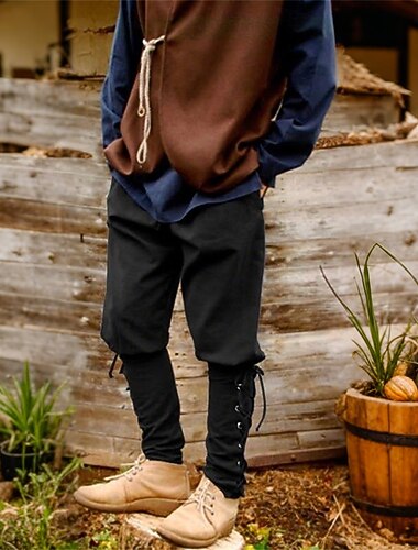  عتيق / معتق العصور الوسطى عصر النهضة سروال القراصنة فارس سلتيك Ranger لون الصلبة ملابس تنكرية رجالي قرصان خيال عيد الرعب مهرجان حفلة تنكرية أداء LARP رن فير للبالغين بنطلونات