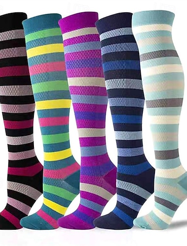  Damen Knielange Socken Outdoor Täglich Ferien Regenbogen Polyester Basic Klassisch Lässig Elastisch Warm 5 Paare