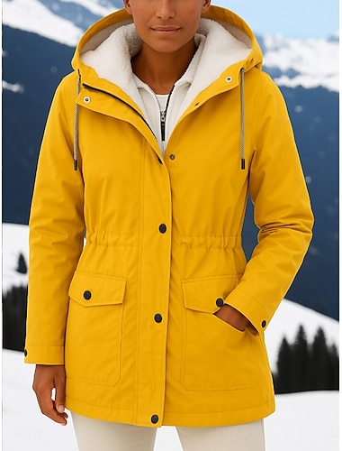  Dámské Neformální bunda Mikina s kapucí Voděodolný Zahřívací Kapsy Knoflíky Podšité fleecem Na běžné nošení Bez vzoru Dovolená ulice Ležérní Denní nošení Jednořadé Standardní Přehnutý Běžný Dlouh