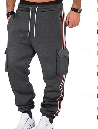  Miesten Veryttelyhousut Jogger Housut Talvihousut Kurenauha Tasku Joustava vyötärö Raidoitettu Mukavuus Lämmin Urheilu ja ulkoilu Päivittäin Muoti Vapaa-aika Armeijan vihreä Musta Mikrojoustava