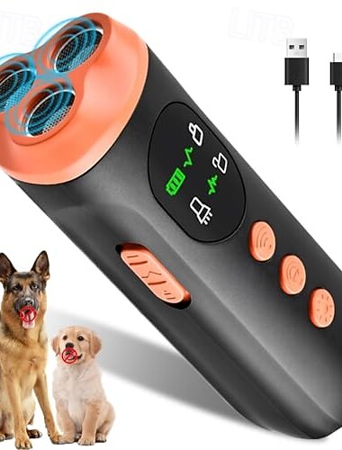 מכשיר מרתיע נביחות כלבים 4 ב-1 עם לוח תצוגה, מכשיר נגד נביחות נטען מסוג C בנפח 2500 מיליאמפר/שעה, מכשיר אימון קולי לכלבים, טווח שליטה יעיל של עד 35 רגל   מכשיר מרתיע נביחות כלבים 4 ב-1 עם לוח תצוגה, מכשיר נגד נביחות נטען מסוג C בנפח 2500 מיליאמפר/שעה, מכשיר אימון קולי לכלבים, טווח שליטה יעיל של עד 35 רגל