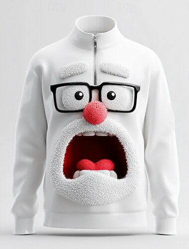  Święta Męskie Święty Mikołaj Gra polo Długi rękaw Stójka Brzydki Codzienne Urlop Festiwal Druk 3D Wiosna Jesień Zima Biały 1 Biały 2 Biały 3