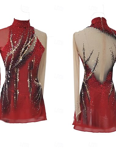 Vestido de patinaje artístico Mujer Chica Patinaje Sobre Hielo Vestidos Negro Rojo Dedo Pulgar Teñido Halo Alta elasticidad Profesional Competición Ropa de Patinaje Mantiene abrigado Cristal / Strass   Vestido de patinaje artístico Mujer Chica Patinaje Sobre Hielo Vestidos Negro Rojo Dedo Pulgar Teñido Halo Alta elasticidad Profesional Competición Ropa de Patinaje Mantiene abrigado Cristal / Strass