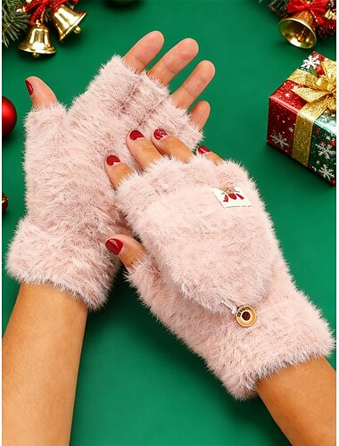  Mujer Guantes Punto Un Color Navidad Cálido Estilo lindo