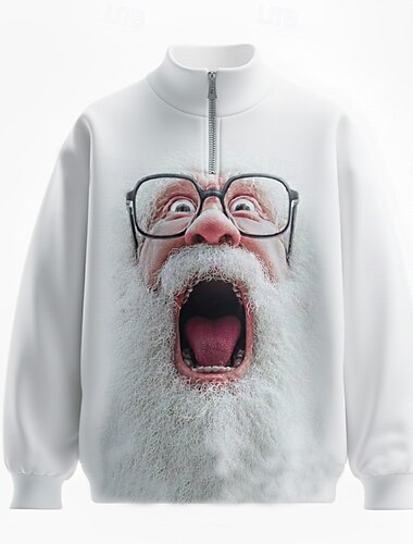  Natal Homens Papai Noel Pólo Manga Longa Colarinho Clerical Feio Casual Diário Férias Festival Impressão 3D Primavera Outono Inverno Branco 1 Branco 2 Branco 3