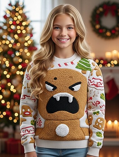 Новогодняя тематика Девочки 3D Пряничные человечки Уродливый рождественский свитер Рождественский подарок Вязаная ткань Длинный рукав 3D печать Осень Зима Мода Для вечеринки Дети 4-12 лет   Новогодняя тематика Девочки 3D Пряничные человечки Уродливый рождественский свитер Рождественский подарок Вязаная ткань Длинный рукав 3D печать Осень Зима Мода Для вечеринки Дети 4-12 лет
