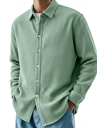  Homme Chemise Chemise gaufrée Chemise Décontractée Chemise Boutonnée Noir Blanche Vin bleu marine Marron manche longue Uni Revers Occasionnel Quotidien Vêtement Tenue Mode Streetwear