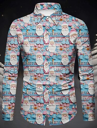  Święta Długie rękawy Koszula zapinana na guziki Święty Mikołaj Graficzny Zabawne Zabawny na Męskie Dla dorosłych Druk 3D  Do Święta Karnawał Nowy Rok Impreza