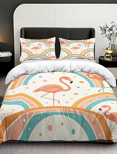  Set copripiumino arcobaleno fenicottero 3 pezzi per letto matrimoniale, copripiumino morbido con 2 federe – hotel &biancheria da letto per gli ospiti, accogliente & comodo