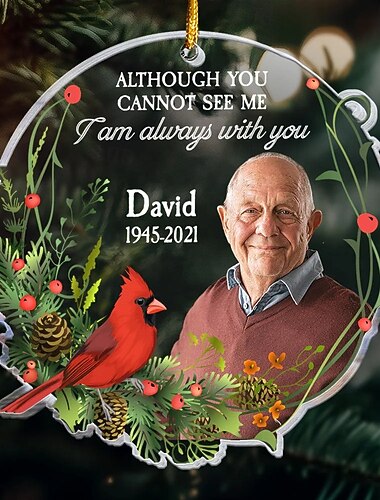  Personliga julgransprydnader med foto, anpassat minnesmärke, jag är alltid med dig, akryl 2D-dekor, julgransdekoration, hängande hänge, gåvor