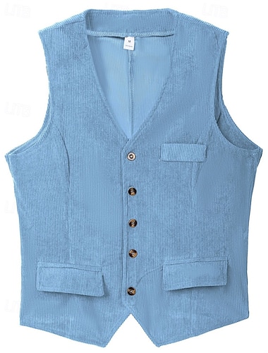  Per uomo Gilet Vacanza Feste Affari Moda Casual Primavera Autunno Tasca Bottoni Velluto a coste Poliestere Confortevole Semplice Monopetto Un Bottone Scollo a V Vestibilità regolare Nero Mandorla
