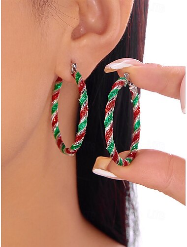  Julebøyleøredobber til dame, rødt og grønt vridd design, legeringsmateriale, perfekt for høytidsfester og gavegivning