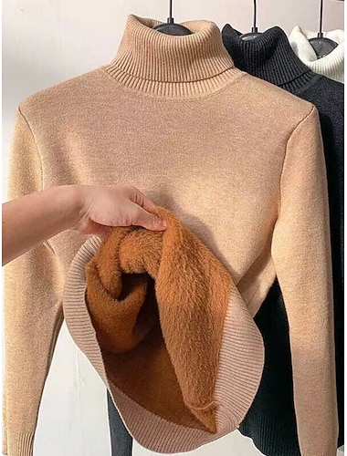  Жен. Термобелье На каждый день Удобная обувь Чистый цвет Дом Повседневные Длинный рукав Хомут Черный Белый Желтый Верблюжий Хаки Весна Осень Зима Стандартный