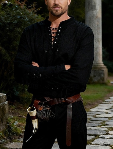  Middeleeuws Renaissance 17e eeuw Blouse / overhemd Cosplay kostuum Piraat Ridder Viking Keltische ridder Elf Trekkoord Effen Kostuum Voor heren Piraat Fantasie Halloween Maskerade Casual / Dagelijks