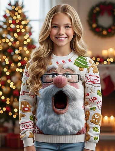 Новогодняя тематика Девочки 3D Дед Мороз Уродливый рождественский свитер Рождественский подарок Вязаная ткань Длинный рукав 3D печать Осень Зима Мода Для вечеринки Дети 4-12 лет Вырез под горло   Новогодняя тематика Девочки 3D Дед Мороз Уродливый рождественский свитер Рождественский подарок Вязаная ткань Длинный рукав 3D печать Осень Зима Мода Для вечеринки Дети 4-12 лет Вырез под горло