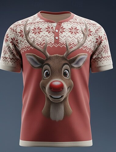  Miesten Christmas Poro lumihiutaleet T-paita Henley-paita Lyhythihainen Suunnittelija Retro / vintage Katu Kausaliteetti Päivittäin Kesä Kevät Talvi Rubiini Henley Henley T-paita