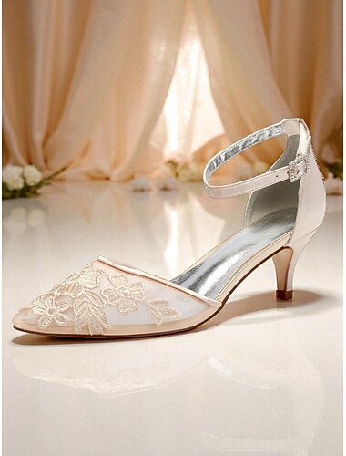  Scarpe da sposa con tacco a spillo ricamate in pizzo blu navy da donna con cinturino alla caviglia - eleganti scarpe eleganti con punta a punta e tacco a gattino per spose e damigelle &feste formali