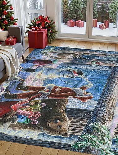  שטיח שטח חיות יער חג המולד עבור סלון וחדר שינה שטיח קאשלמר מזויף סנטה קלאוס עם דוב שטיח אמנות לחג רך שאינו מחליק שמתנקה במכונה פרוסטי על ידי דאקוטה דייטווילר