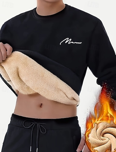  Herren Fleece-Pullover Lounge-Oberteil Dick Langarm Oberteil Athleisure Einfarbig Winddicht Warm Fitnessstudio Wandern Training Sportbekleidung Sportkleidung Schwarz Weiß Gelb