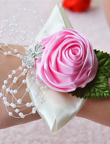Fiori da polso da sposa Braccialetto floreale Matrimonio / Evento / Festa Perline / Raso / Tessuti Floreale   Fiori da polso da sposa Braccialetto floreale Matrimonio / Evento / Festa Perline / Raso / Tessuti Floreale